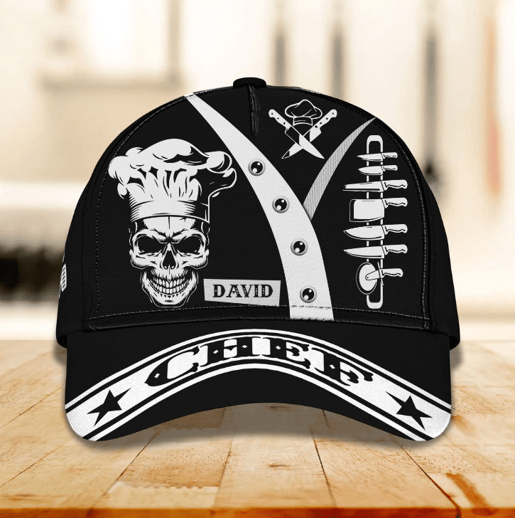 Personalized Funny Skull Chef Hats for Men, Custom Name Chef Skull Uniform Classic Cap, Gift for Chef Trucker Hats Custom Hats Gifts For Men & Women