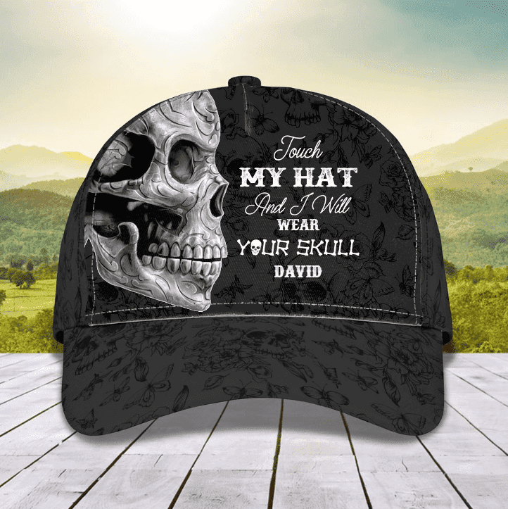 Personalized Funny Skull Fire Classic Cap for Men, Skull Hat for Skull Lovers Trucker Hats Custom Hats Gifts For Men & Women