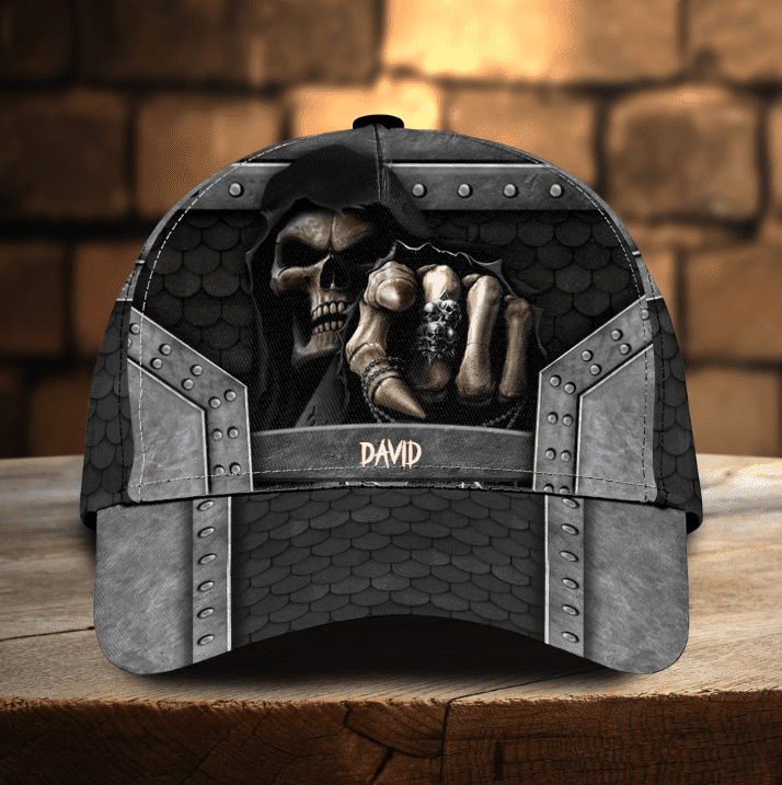 Personalized Funny Skull Fire Classic Cap for Men, Skull Hat for Skull Lovers Trucker Hats Custom Hats Gifts For Men & Women