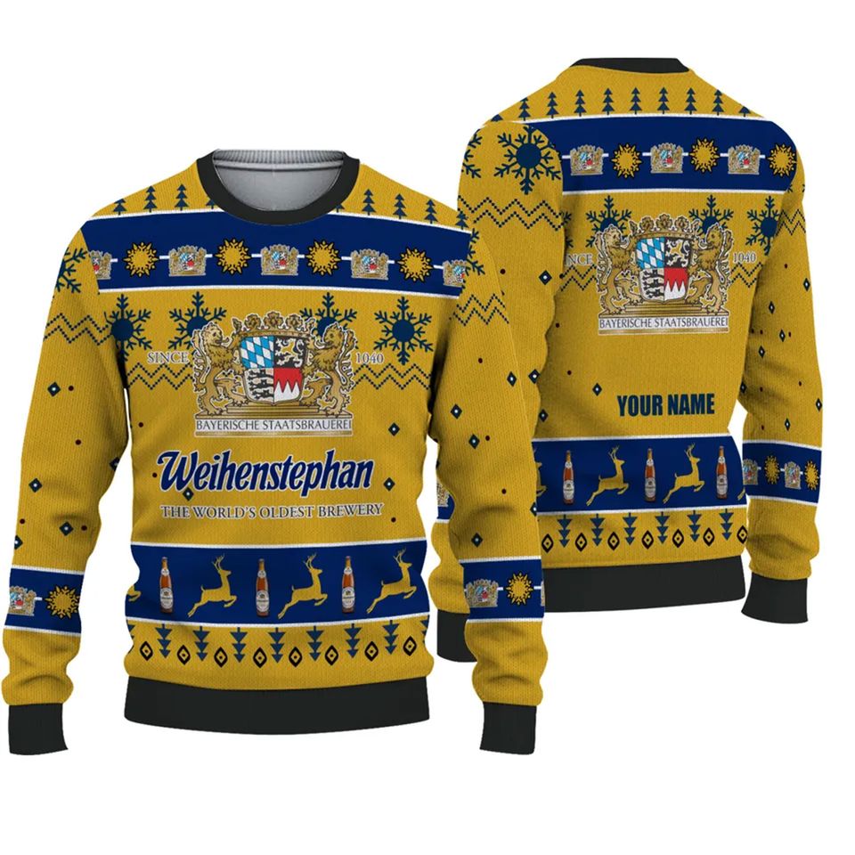 Personalized Funny Weihenstephan Beer Ugly Christmas 3D Sweater