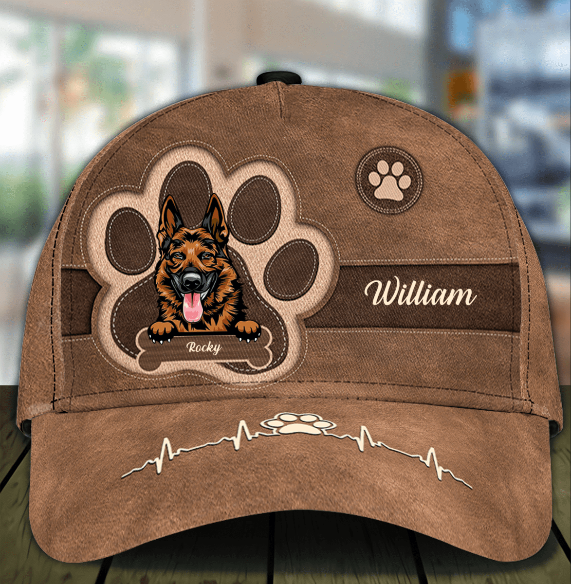 Personalized German Shepherd Cap for Dad and Son, Leatherette Pawprints Hat for Dog Lovers Trucker Hats Custom Hats Gifts For Men & Women