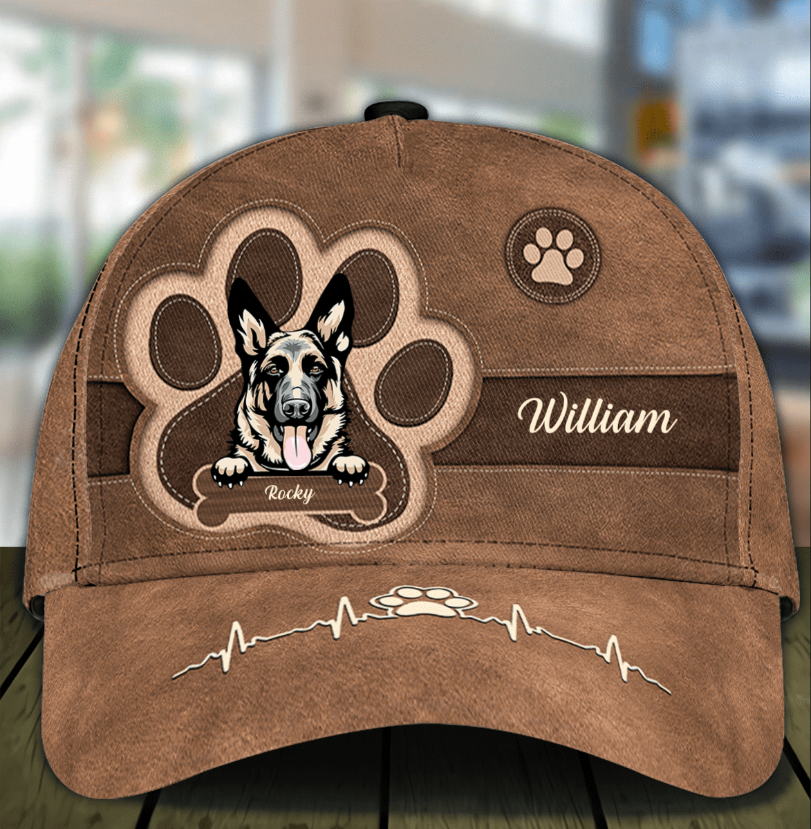 Personalized German Shepherd Cap for Dad and Son, Leatherette Pawprints Hat for Dog Lovers Trucker Hats Custom Hats Gifts For Men & Women