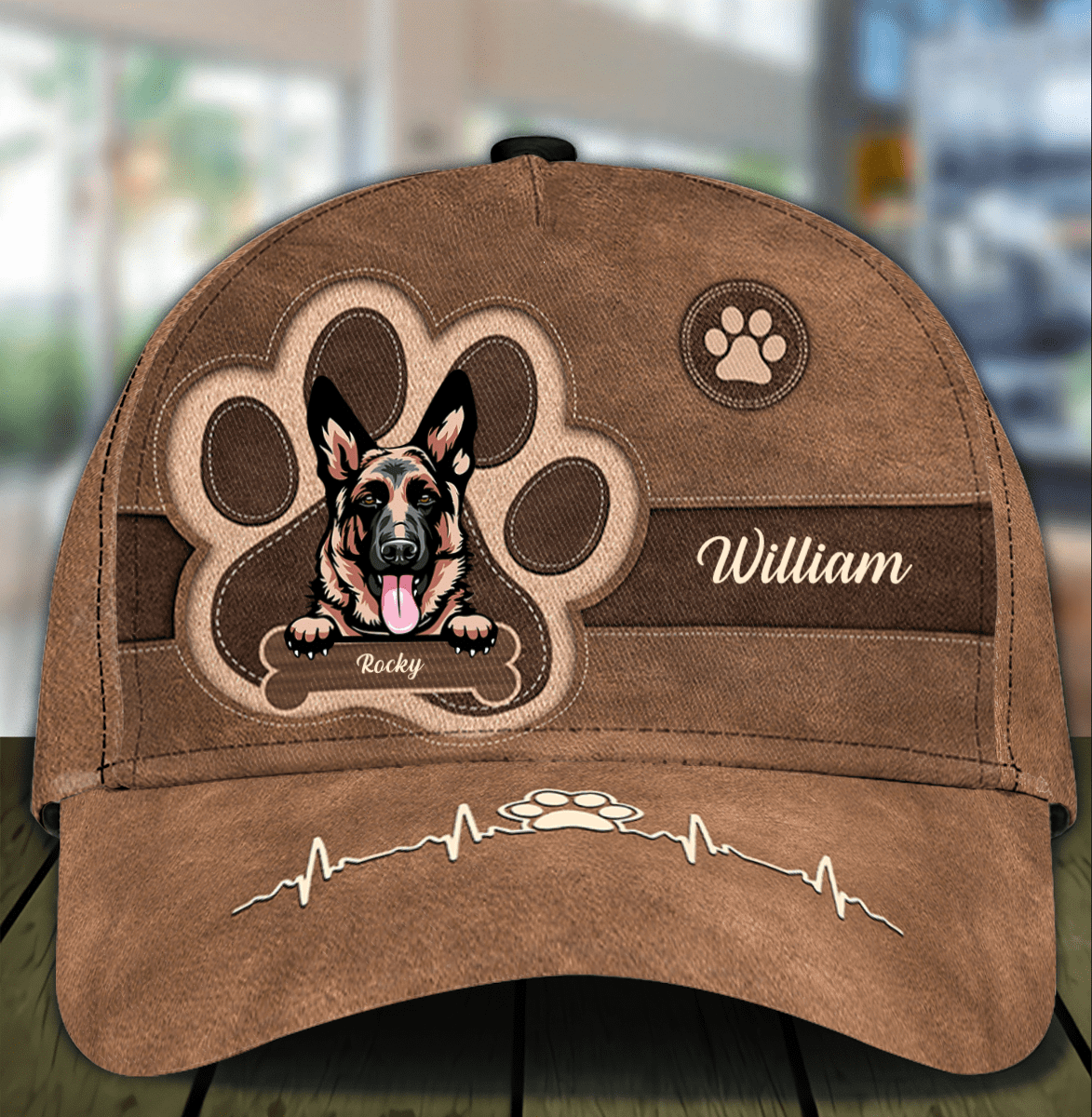 Personalized German Shepherd Cap for Dad and Son, Leatherette Pawprints Hat for Dog Lovers Trucker Hats Custom Hats Gifts For Men & Women