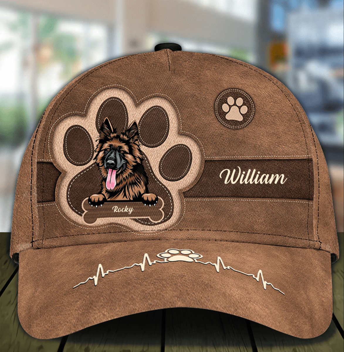 Personalized German Shepherd Cap for Dad and Son, Leatherette Pawprints Hat for Dog Lovers Trucker Hats Custom Hats Gifts For Men & Women