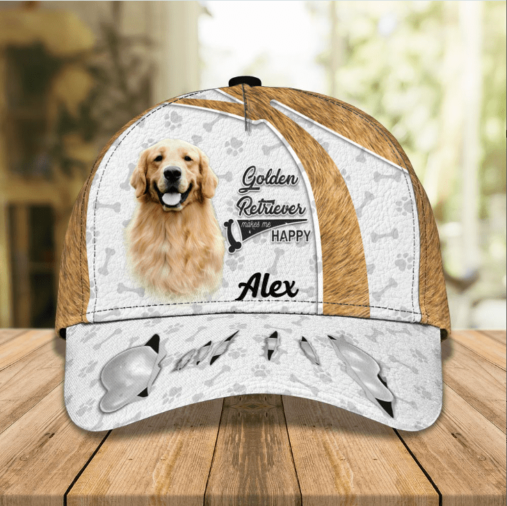 Personalized Golden Retriever Dog 3D Classic Cap for Men,Women, Golden Retriever Hat, Custom Name Hat for Friends, Dog Lovers, Dog Birthday Trucker Hats Custom Hats Gifts For Men & Women
