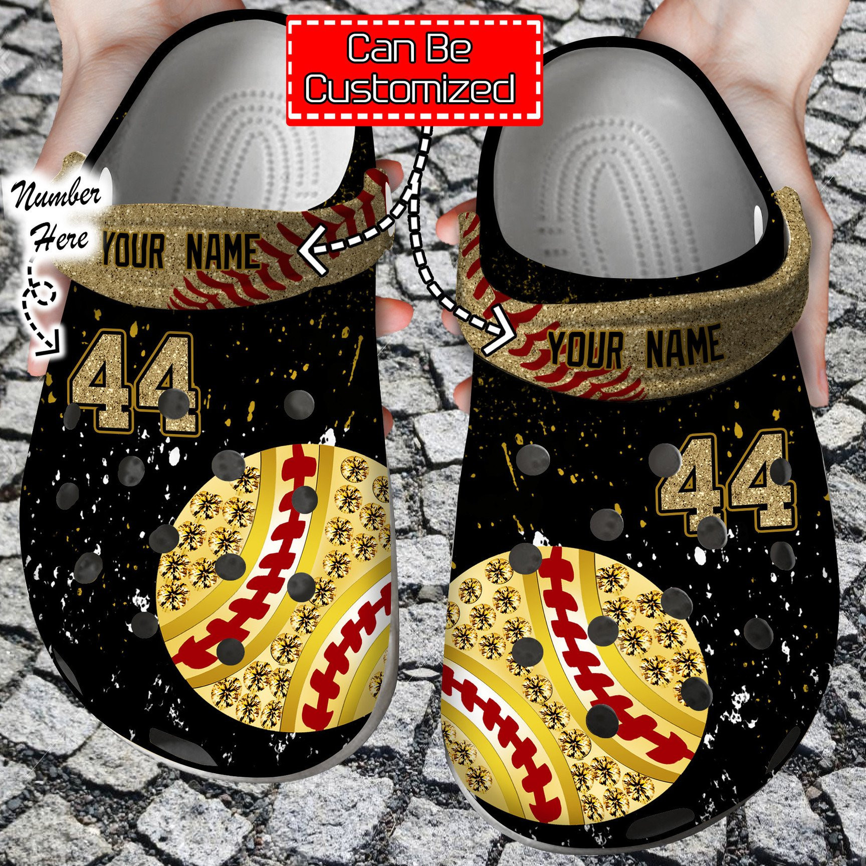 Personalized Golden Softball clog Shoes Softball