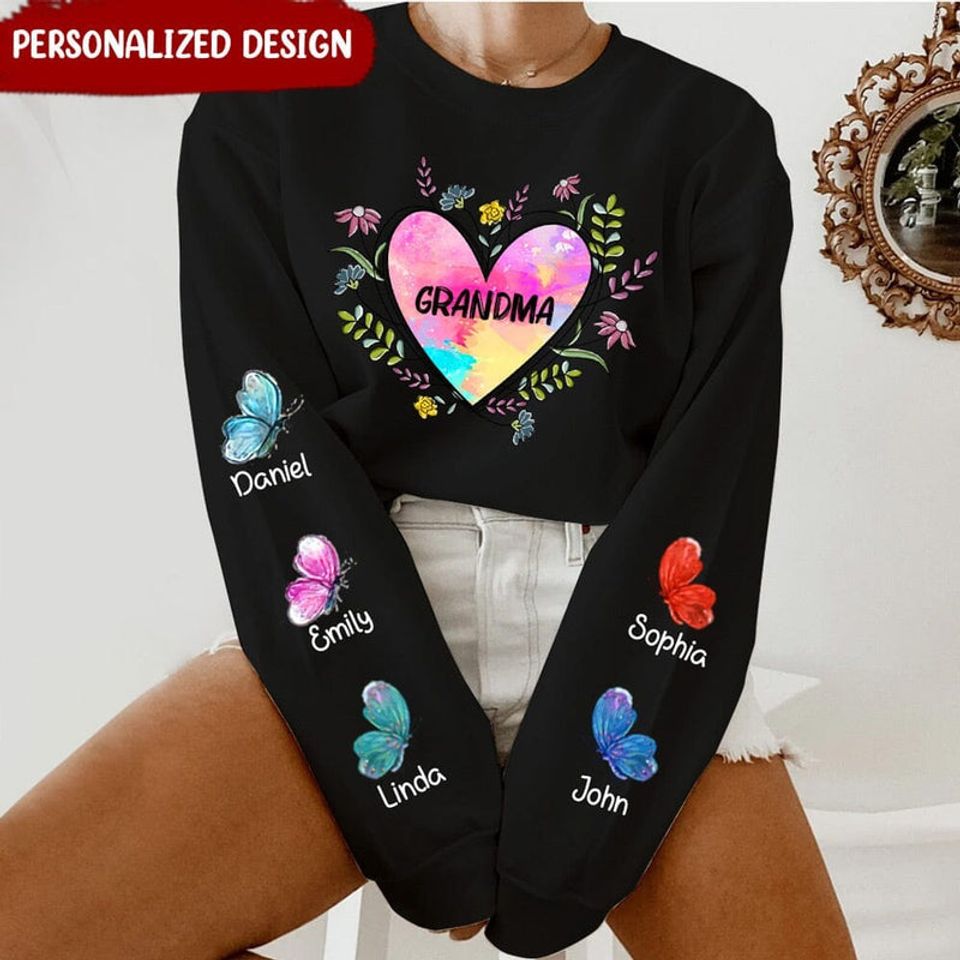 Personalized Grandma Heart With Grandkids Flower 3D Sweater