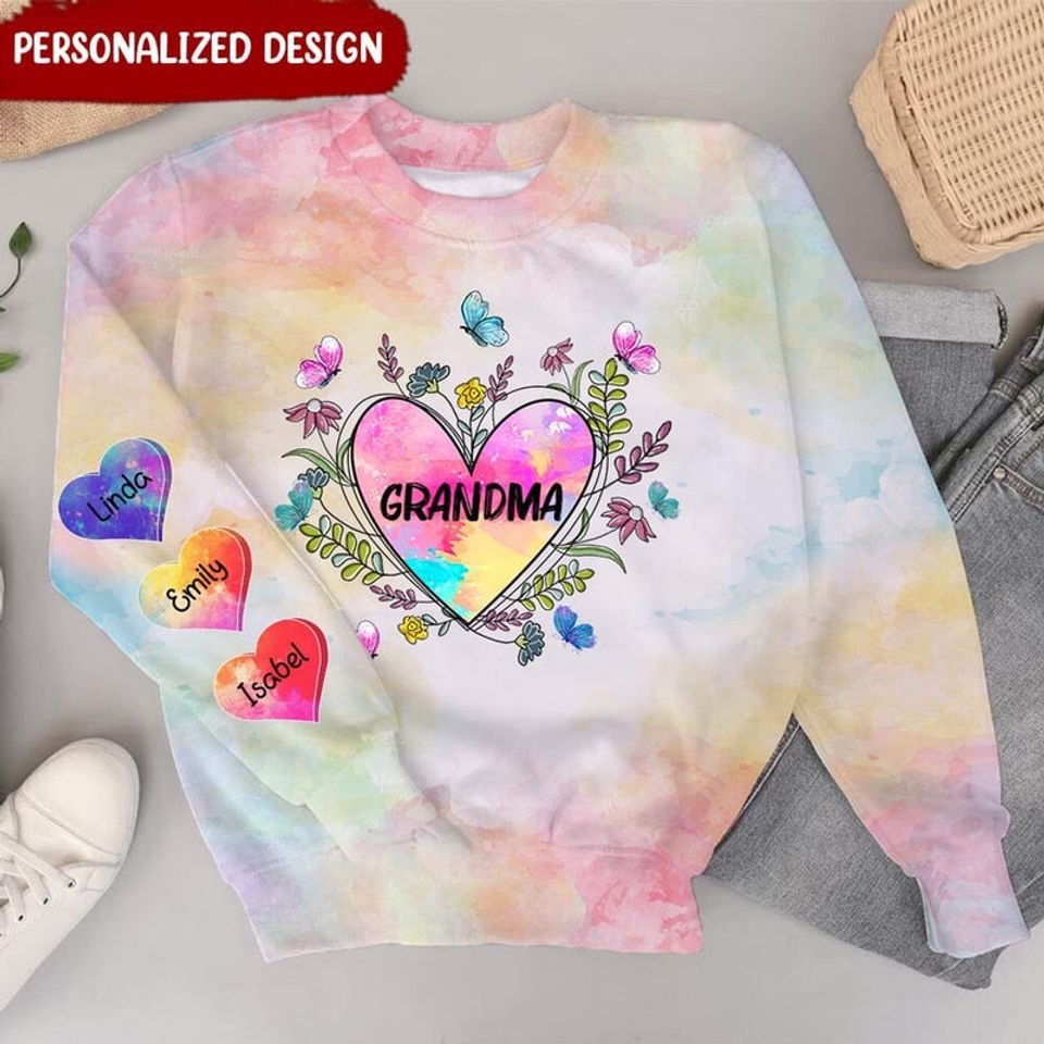 Personalized Grandma With Grandkids Sweet Heart 3D Sweater