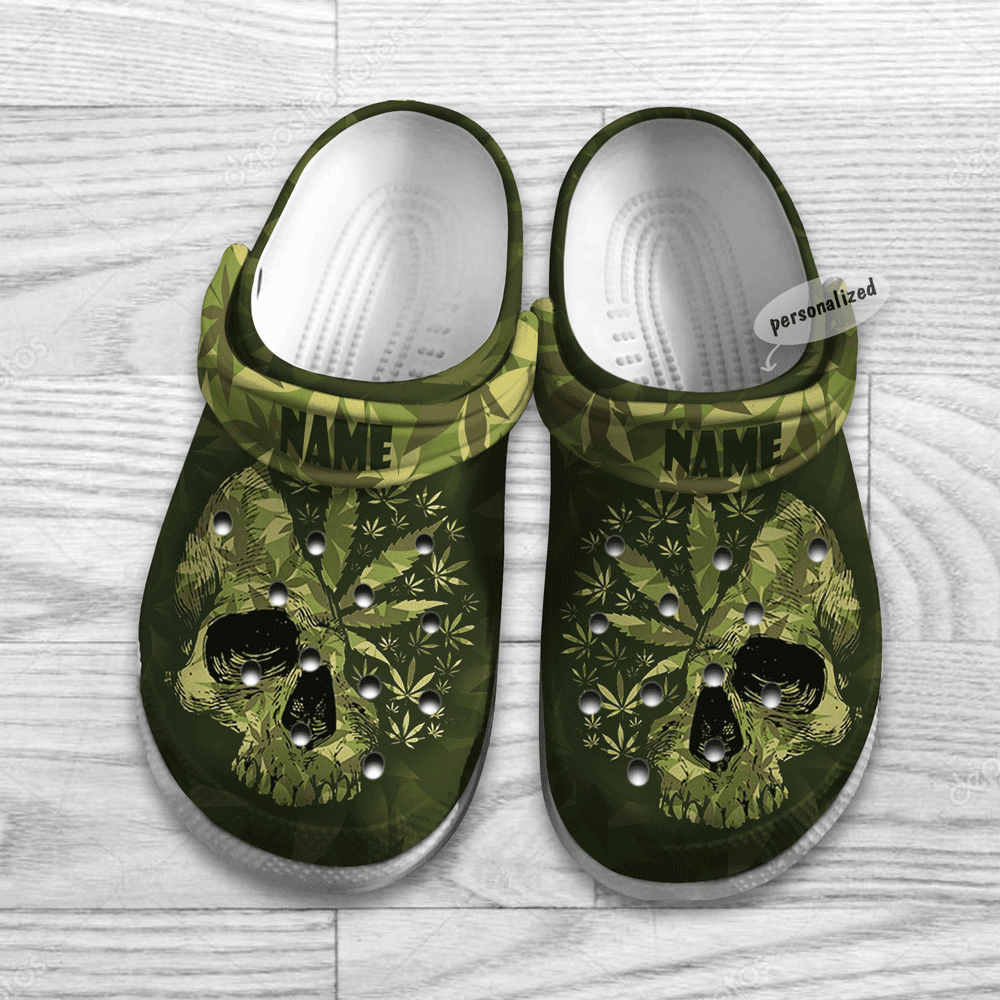 Personalized Green Skull Weed Cannabis clog Shoesfor Men Women Marijuana 420 Weed Day Gifts Ht