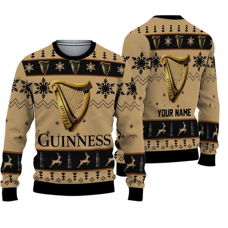 Personalized Guinness Beer Christmas Ugly Sweater Ugly Christmas 3D Sweater