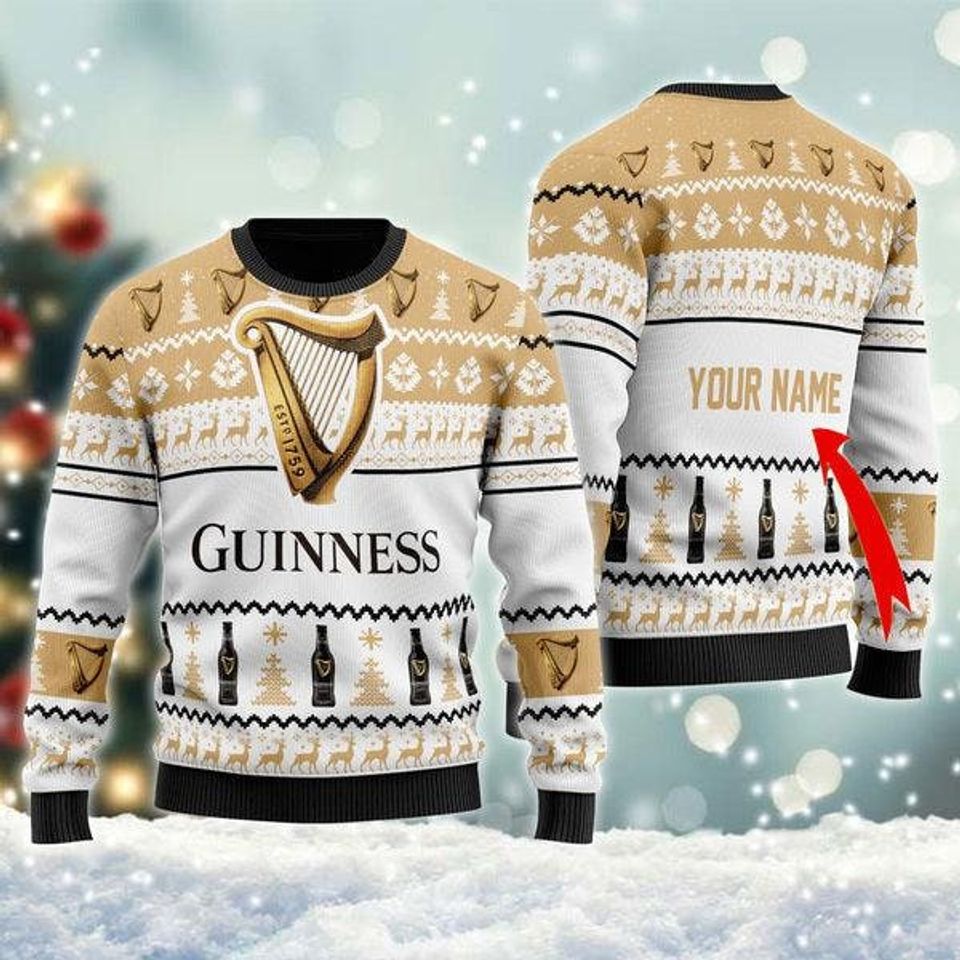 Personalized Guinness Beer Spirit Christmas Ugly 3D Sweater