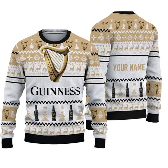 Personalized Guinness Beer Spirit Christmas Ugly Sweater, Ugly Xmas 3D Sweater - Image 2
