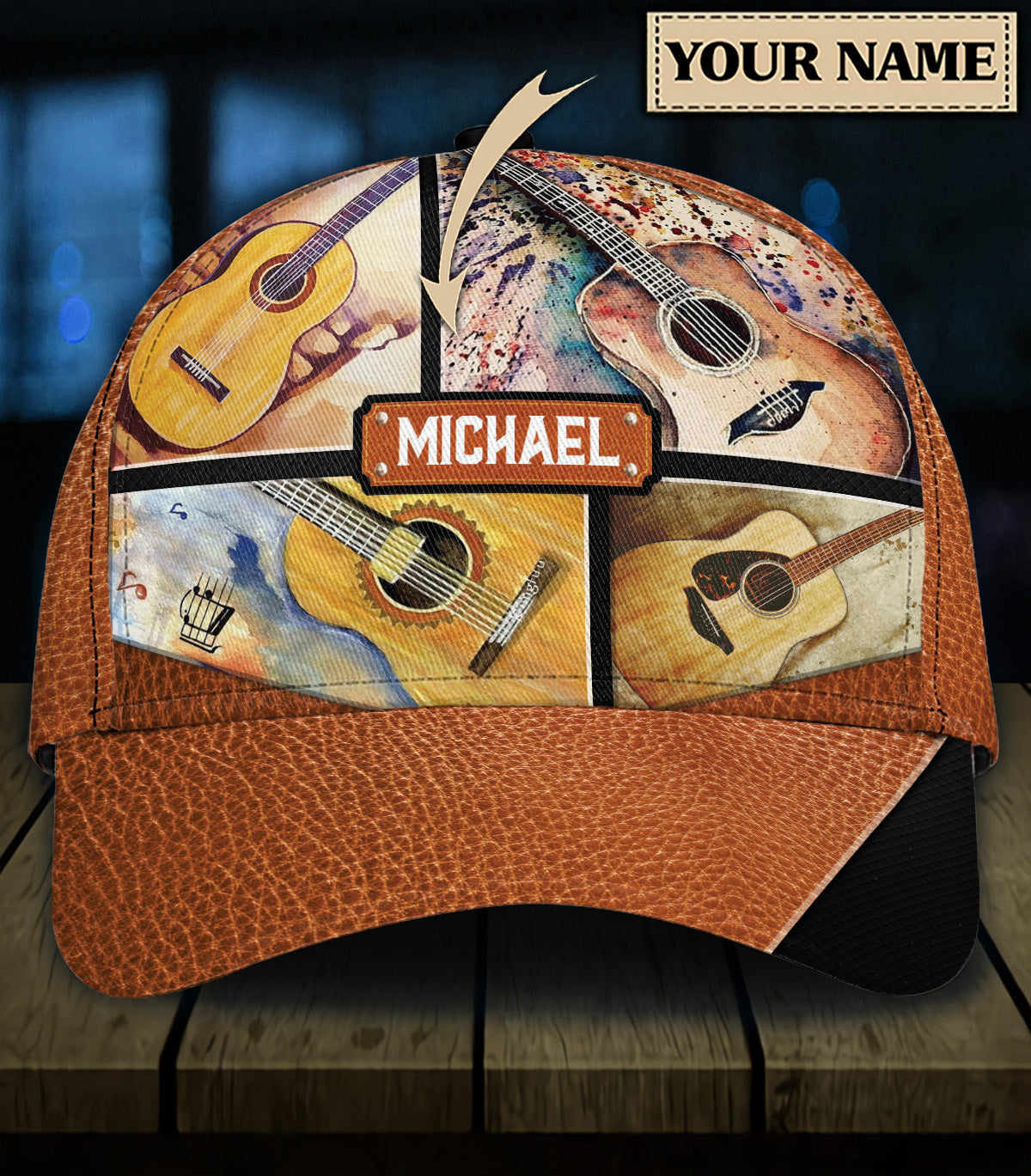 Personalized Guitar Classic Cap, Personalized Gift for Music Lovers, Guitar Lovers Trucker Hats Custom Hats Gifts For Men & Women