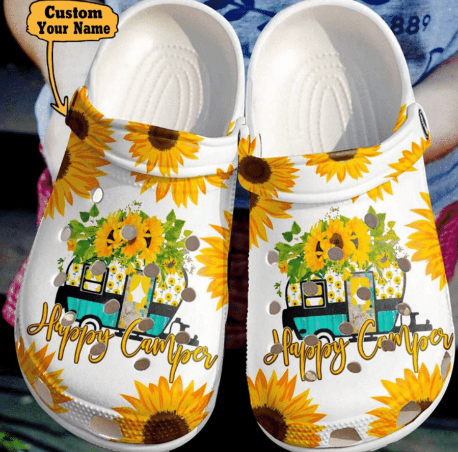 Personalized Happy Campers Sunflower Clog Shoes Dh