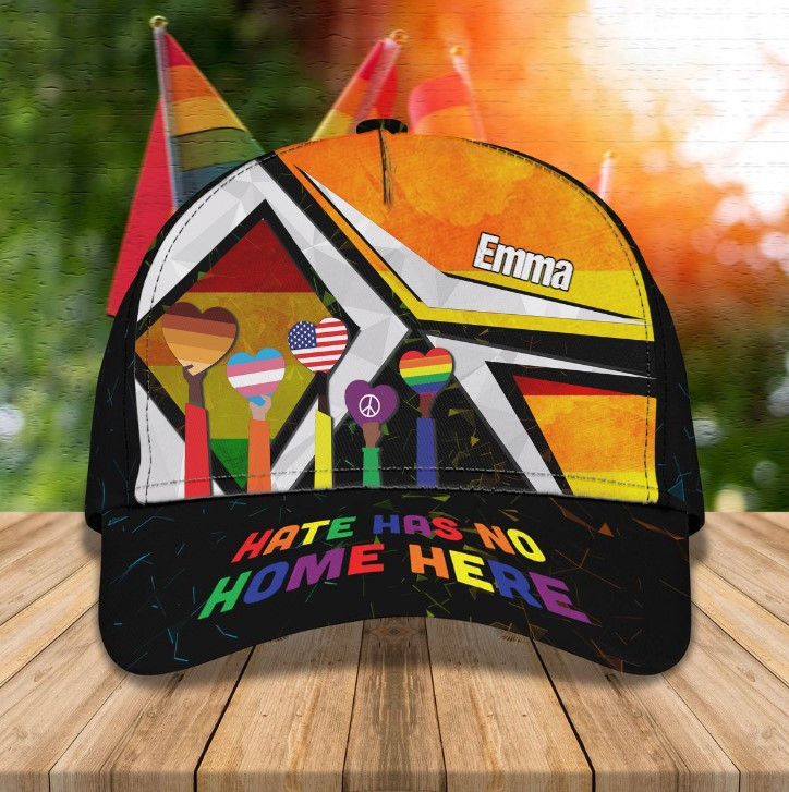 Personalized Hate Has No Home Here LGBT Classic Cap for Him, Her LGBT Pride Hats Outfit Trucker Hats Custom Hats Gifts For Men & Women