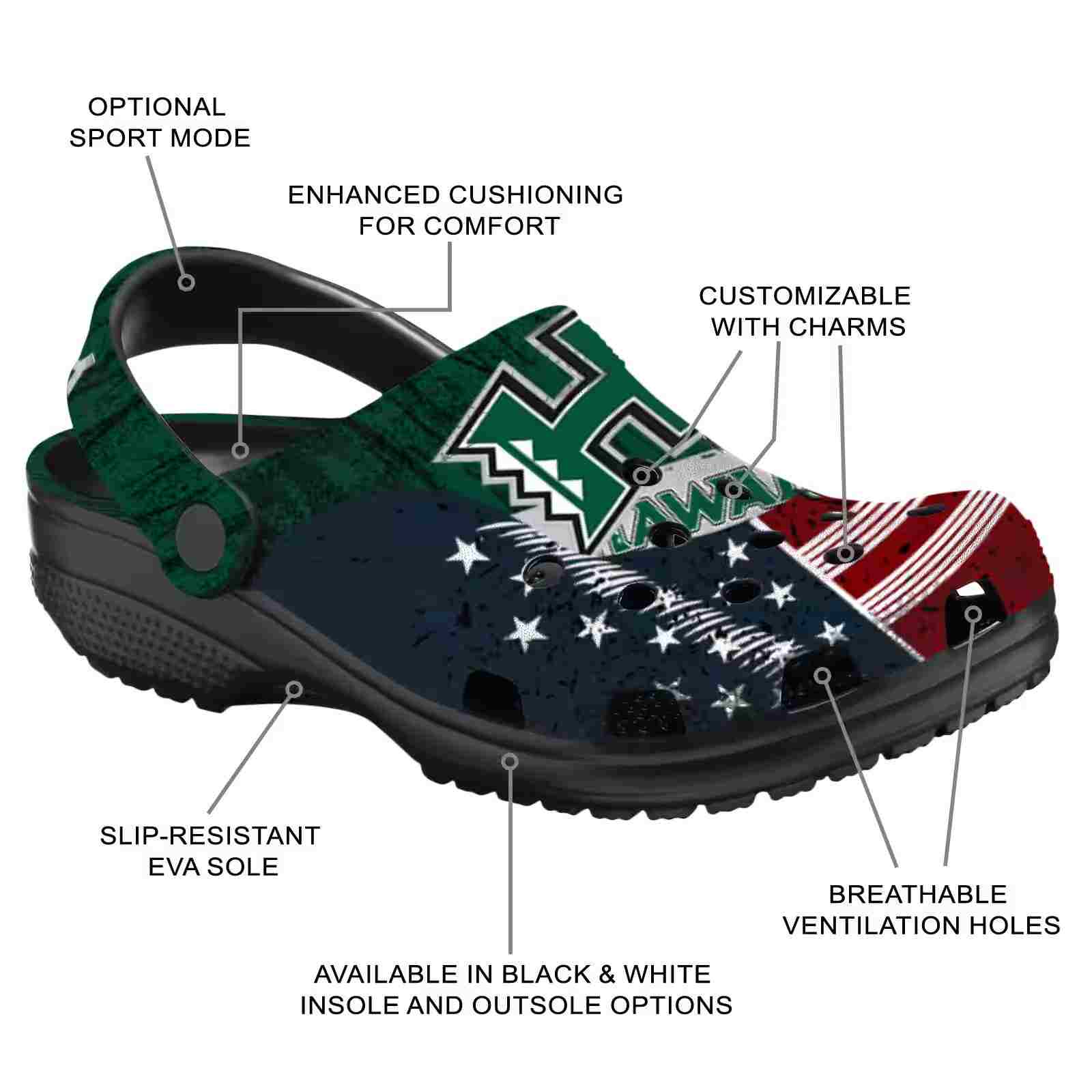 Personalized Hawaii Rainbow Warriors Star-Spangled Side Pattern ClogTVC1801720 - Image 5