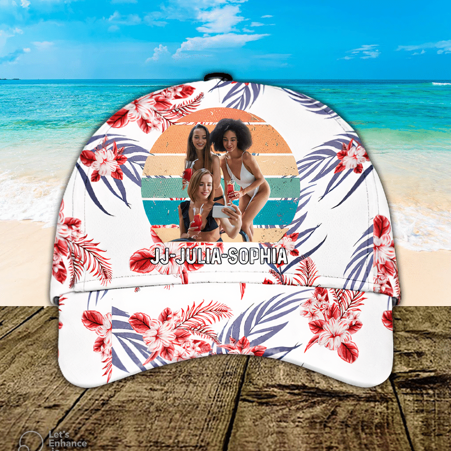 Personalized Hawaiian Beach Bestie Cap, Beach Summer Best Friend Forever 3D Baseball Cap Trucker Hats Custom Hats Gifts For Men & Women