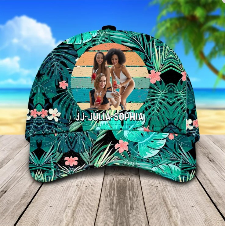 Personalized Hawaiian Beach Bestie Cap, Beach Summer Best Friend Forever 3D Baseball Cap Trucker Hats Custom Hats Gifts For Men & Women