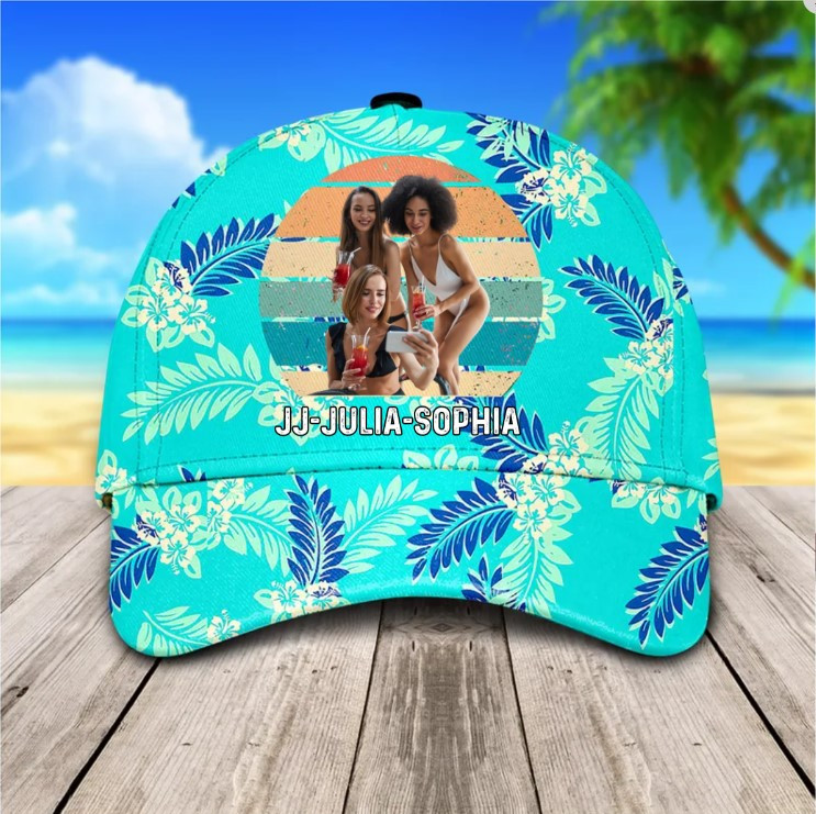 Personalized Hawaiian Beach Bestie Cap, Beach Summer Best Friend Forever 3D Baseball Cap Trucker Hats Custom Hats Gifts For Men & Women
