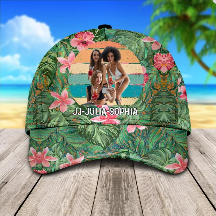 Personalized Hawaiian Beach Bestie Cap, Beach Summer Best Friend Forever 3D Baseball Cap Trucker Hats Custom Hats Gifts For Men & Women