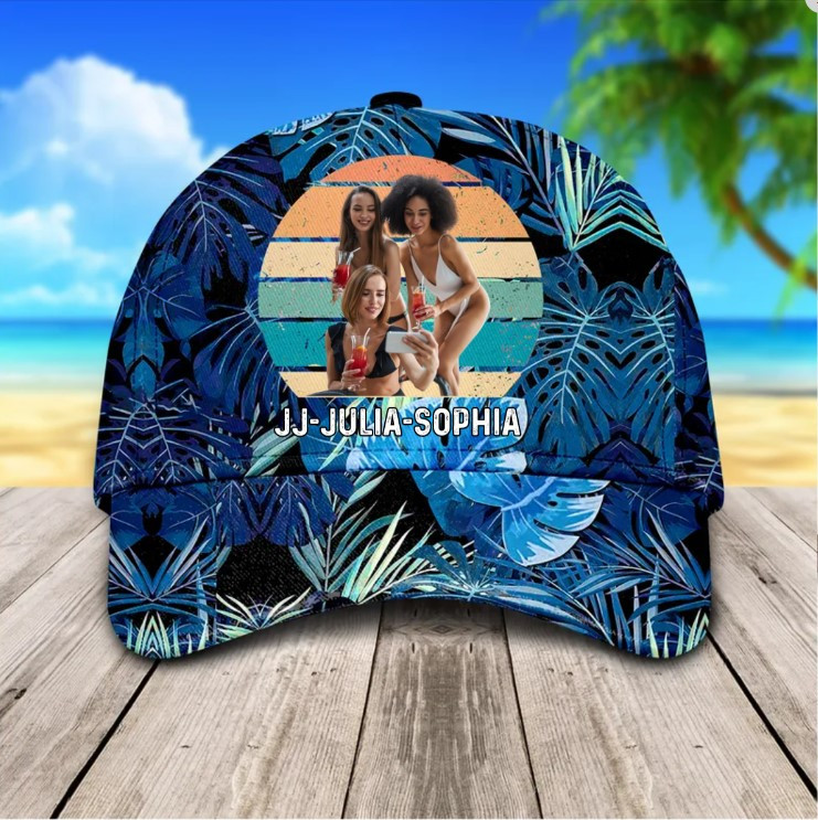 Personalized Hawaiian Beach Bestie Cap, Beach Summer Best Friend Forever 3D Baseball Cap Trucker Hats Custom Hats Gifts For Men & Women
