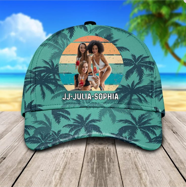 Personalized Hawaiian Beach Bestie Cap, Beach Summer Best Friend Forever 3D Baseball Cap Trucker Hats Custom Hats Gifts For Men & Women