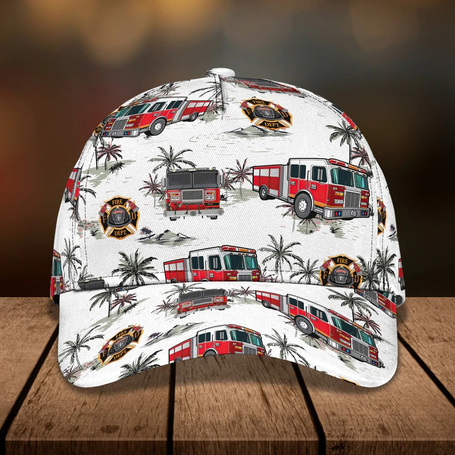 Personalized Hawaiian Firefighter 3D Baseball Cap, Firefighter Hat for Father & Husband Trucker Hats Custom Hats Gifts For Men & Women