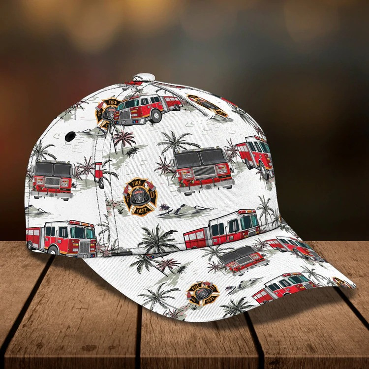 Personalized Hawaiian Firefighter 3D Baseball Cap, Firefighter Hat for Father & Husband Trucker Hats Custom Hats Gifts For Men & Women