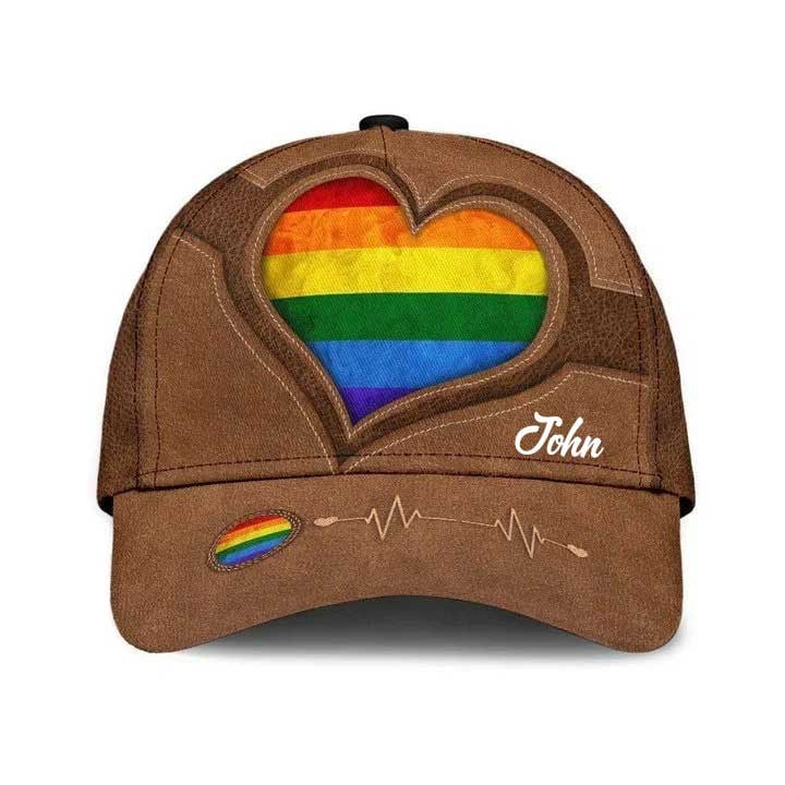 Personalized Heart LGBT Leather Pattern Classic Cap, Gaymer, Lesbian, Transgender, Bisexual, Pansexual Hats Trucker Hats Custom Hats Gifts For Men & Women