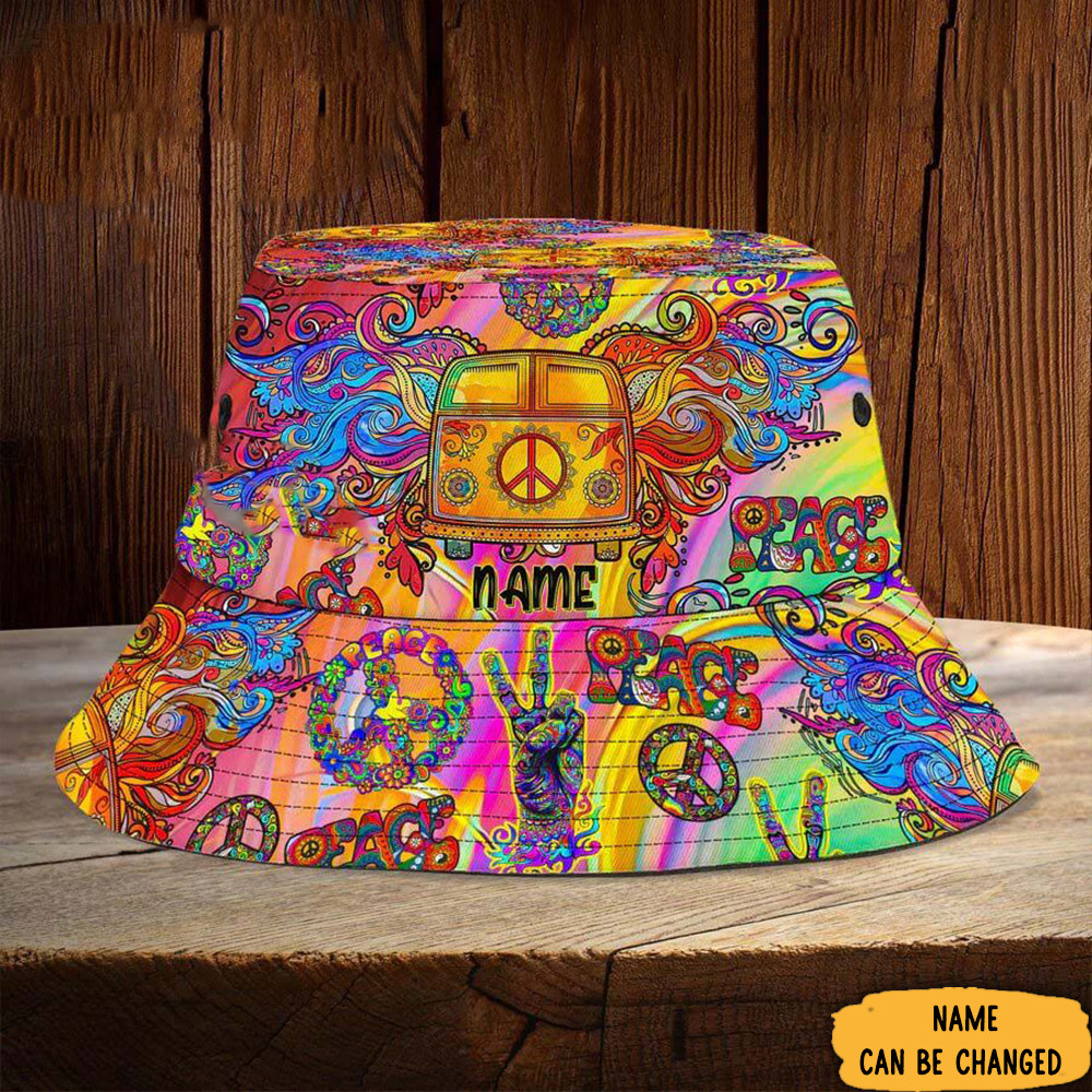 Personalized Hippie Car Tie Dye Bucket Hat Peace Hippie Custom Tie Dye Bucket Hats Trucker Hats Custom Hats Gifts For Men & Women