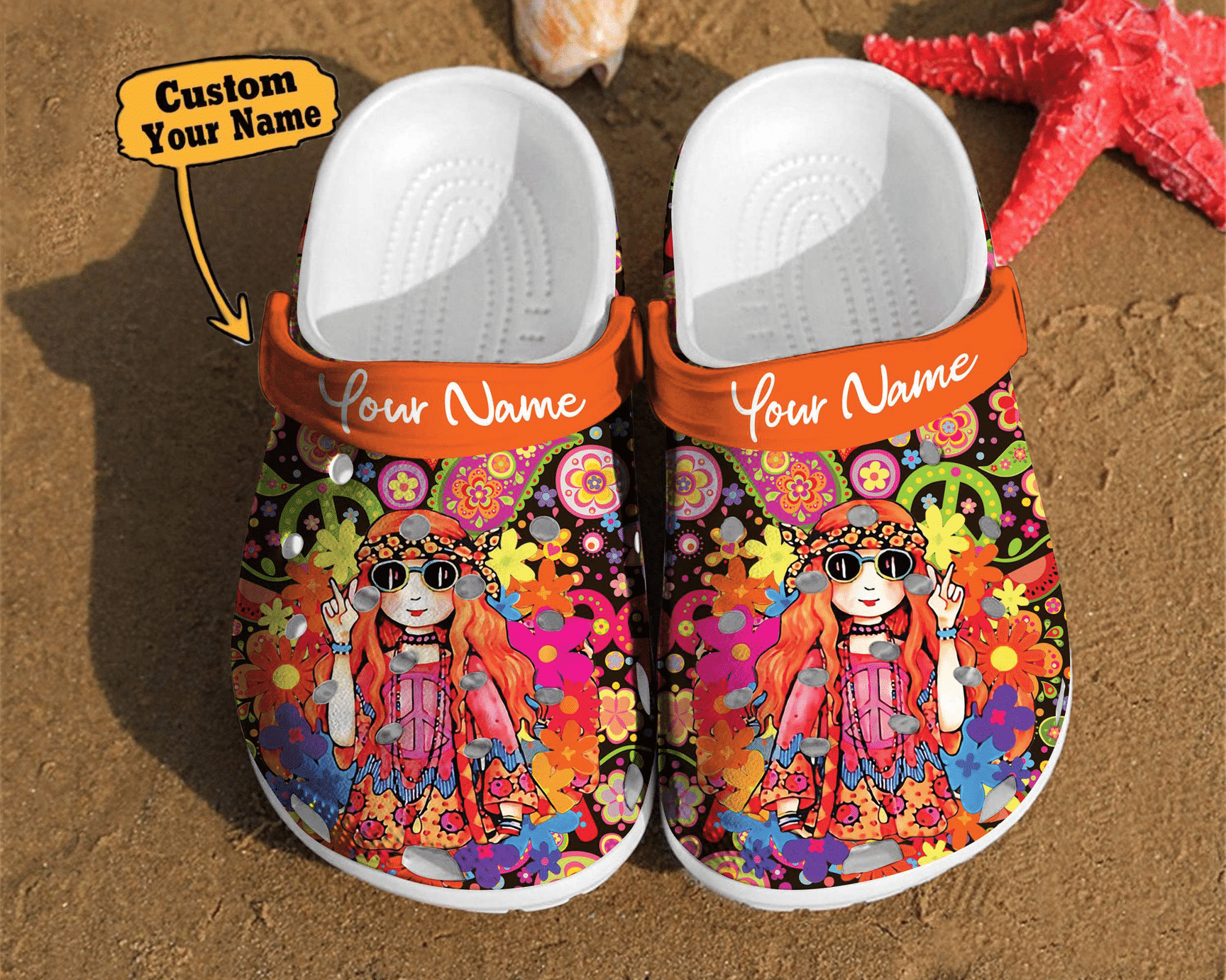 Personalized Hippie Girl Comfortable Women Classic Style Birthday clog Shoes Hippie