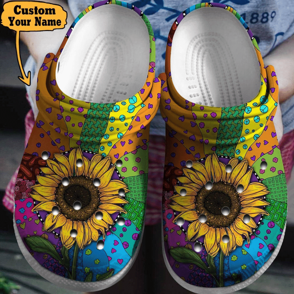 Personalized Hippie - Sunflower Hippie Colorful Clog Shoes For Men And Women