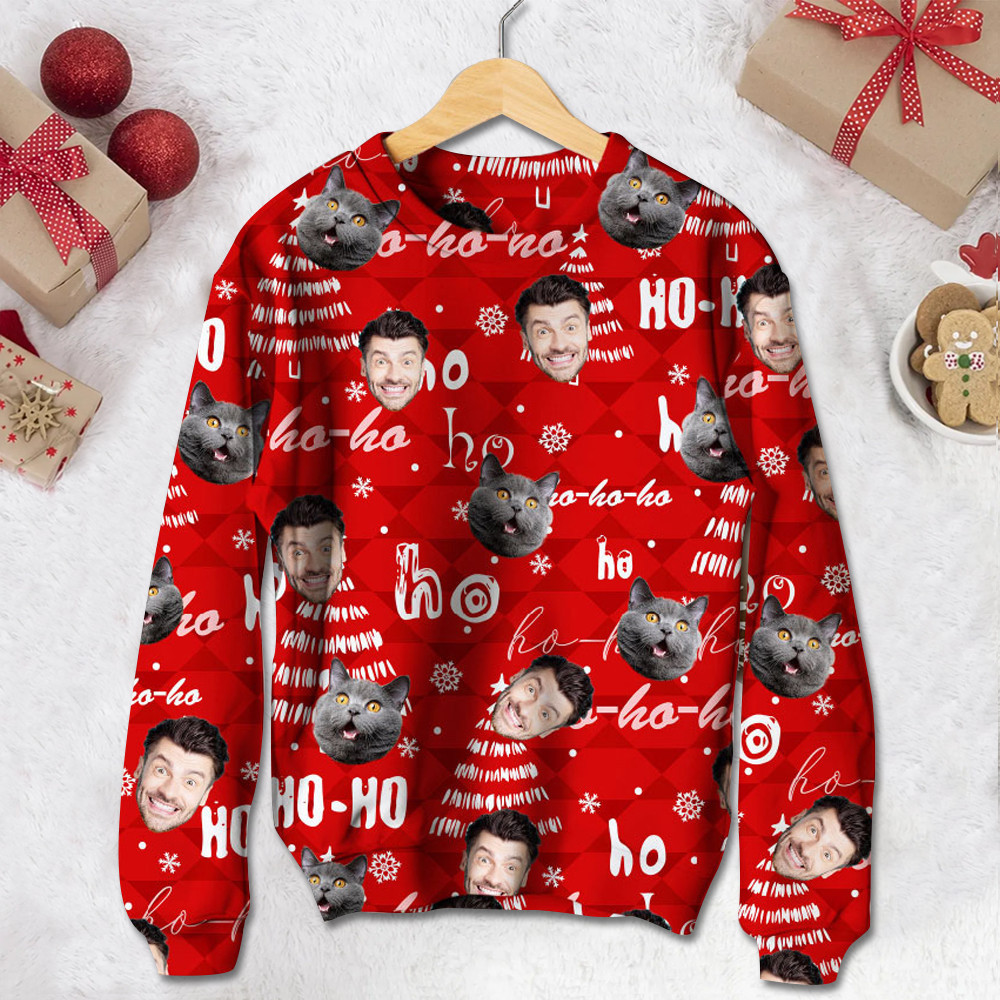 Personalized Ho Ho Ho Cat Sweater Funny Xmas Sweater For Cat Lovers