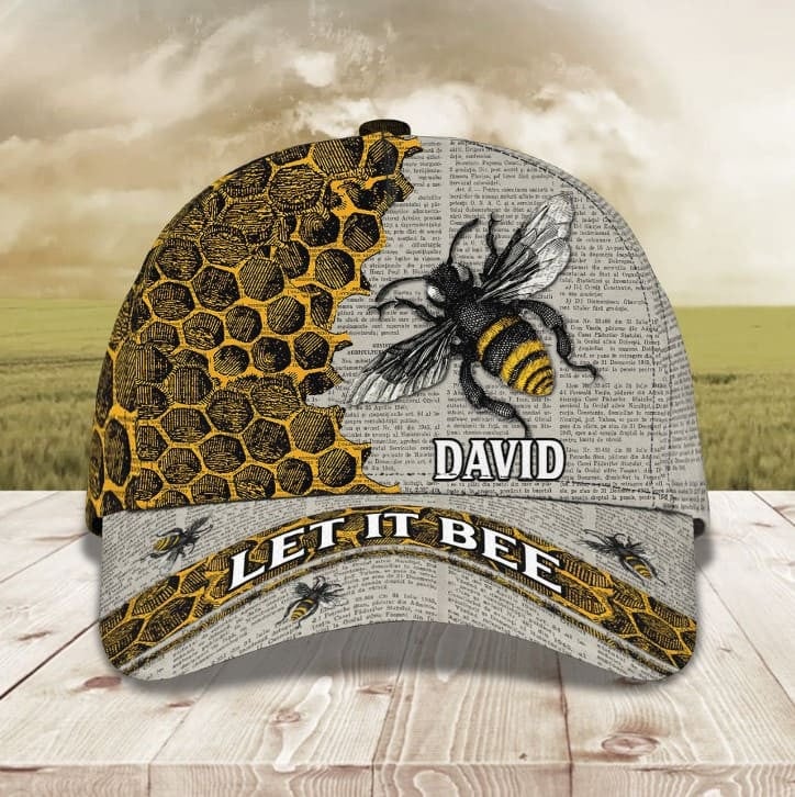 Personalized Honey Bee Classic Cap, Bee Keeper Hat, Custom Name Farmer Bee Hats for Men, Husband Trucker Hats Custom Hats Gifts For Men & Women