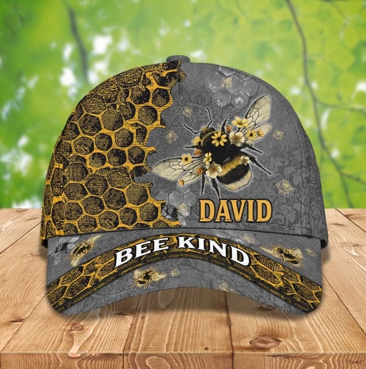 Personalized Honey Bee Classic Cap, Bee Keeper Hat, Custom Name Farmer Bee Hats for Men, Husband Trucker Hats Custom Hats Gifts For Men & Women
