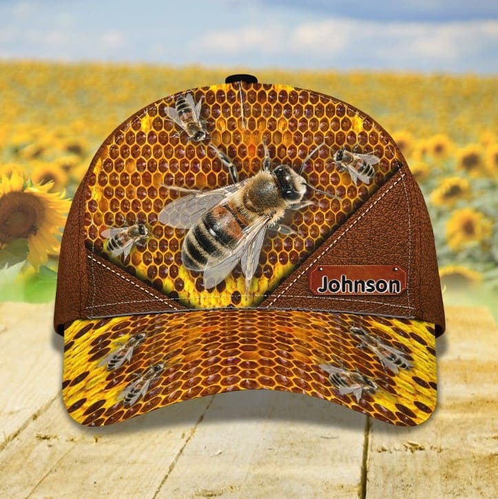 Personalized Honey Bee Classic Cap, Bee Keeper Hat, Custom Name Farmer Bee Hats for Men, Husband Trucker Hats Custom Hats Gifts For Men & Women