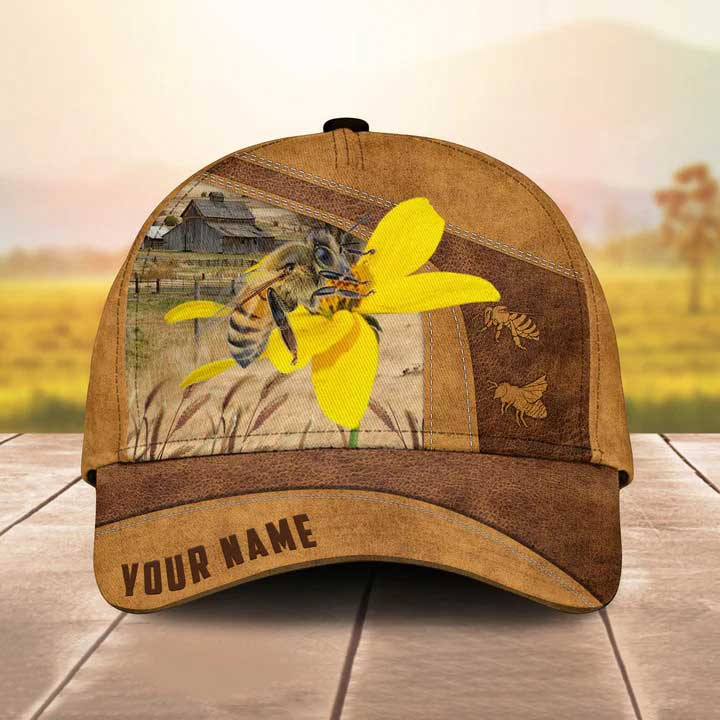 Personalized Honey Bee Hats for Farmer, Custom Name Bee Retro Cap for Dad, Husband Trucker Hats Custom Hats Gifts For Men & Women