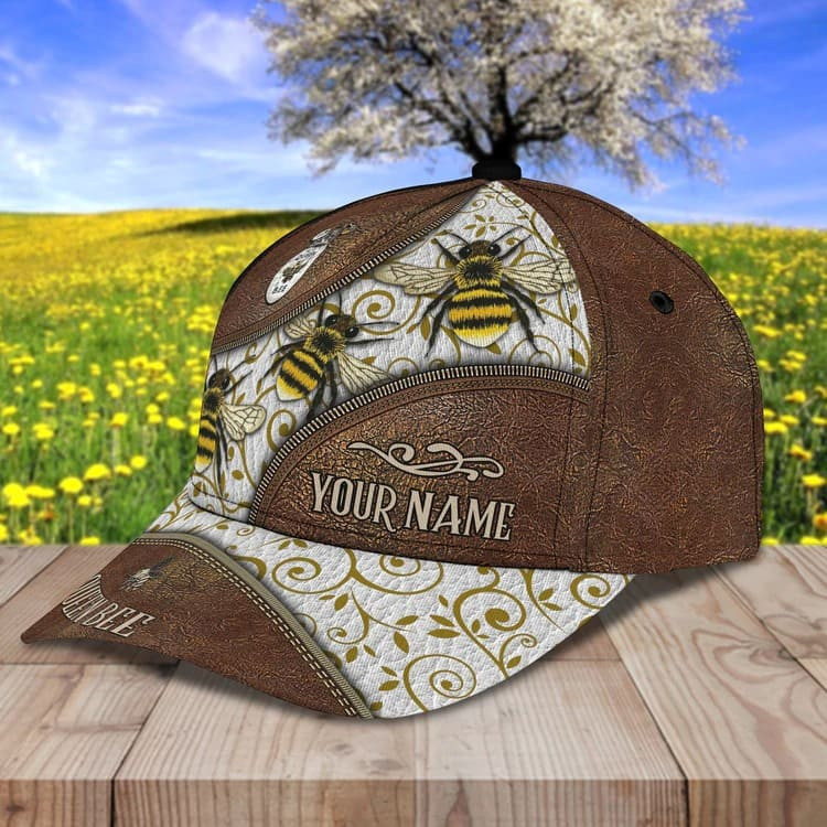 Personalized Honey Bee Hats for Farmer, Custom Name Bee Retro Cap for Dad, Husband Trucker Hats Custom Hats Gifts For Men & Women