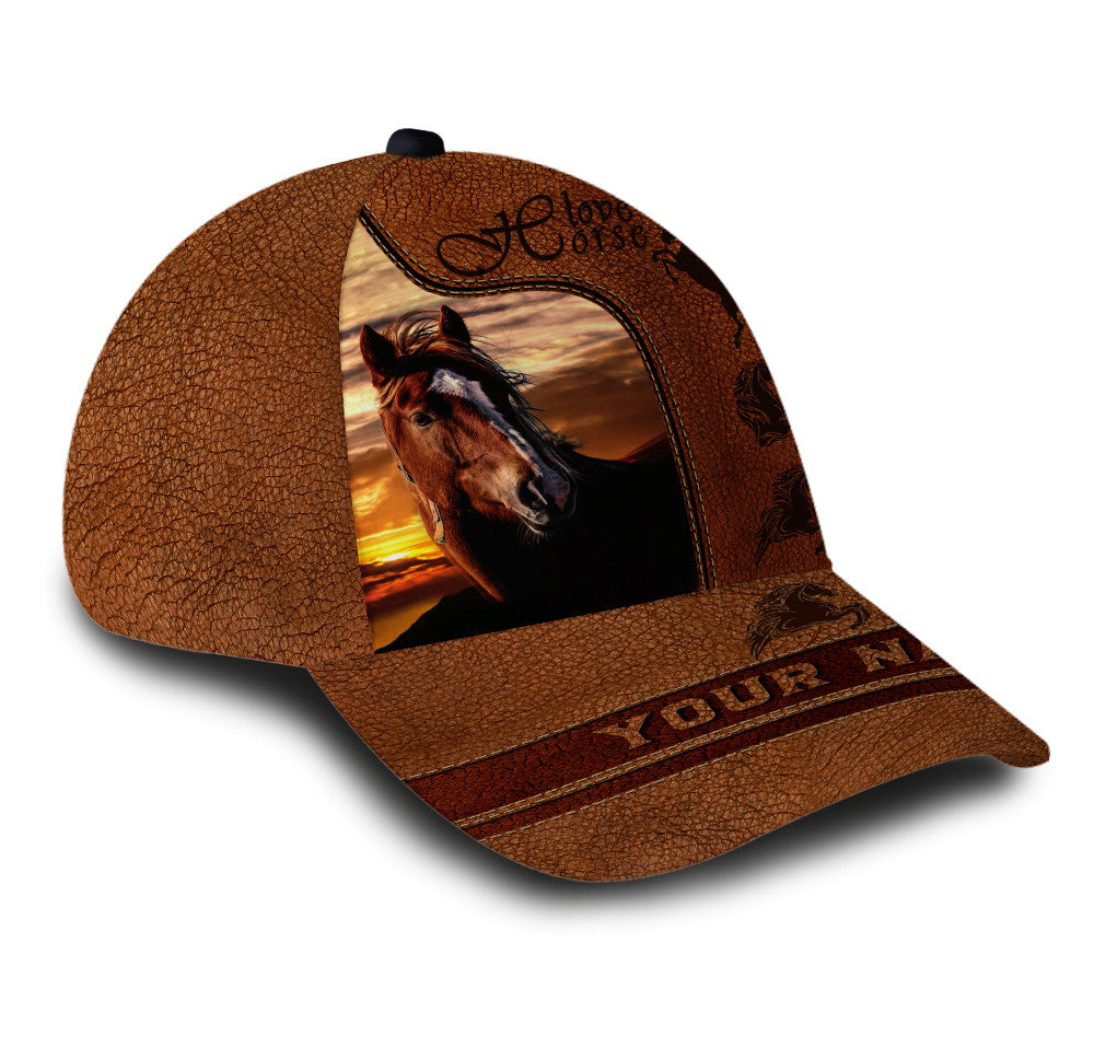 Personalized Horse Brown leather Hat Classic Cap Trucker Hats Custom Hats Gifts For Men & Women