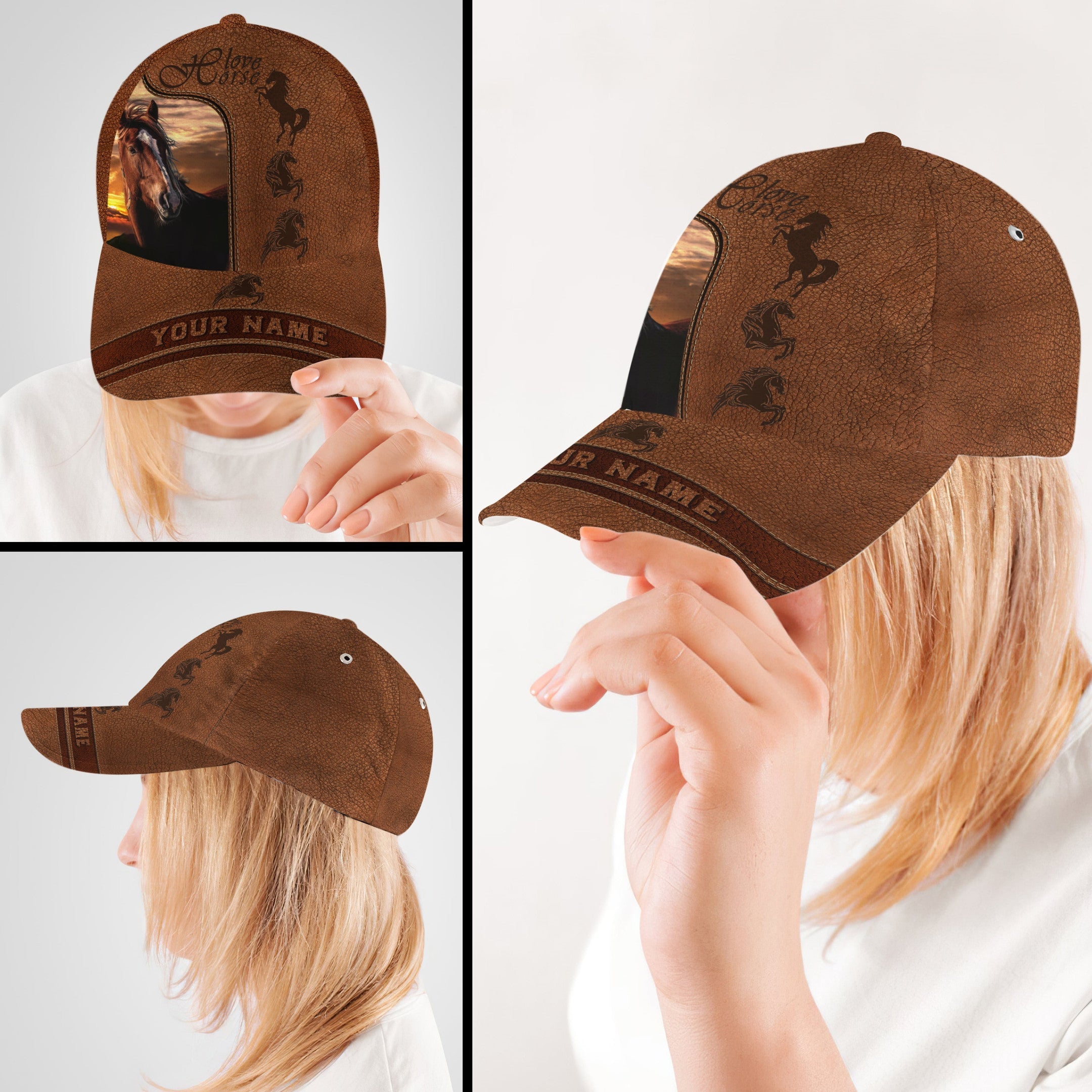 Personalized Horse Brown leather Hat Classic Cap Trucker Hats Custom Hats Gifts For Men & Women
