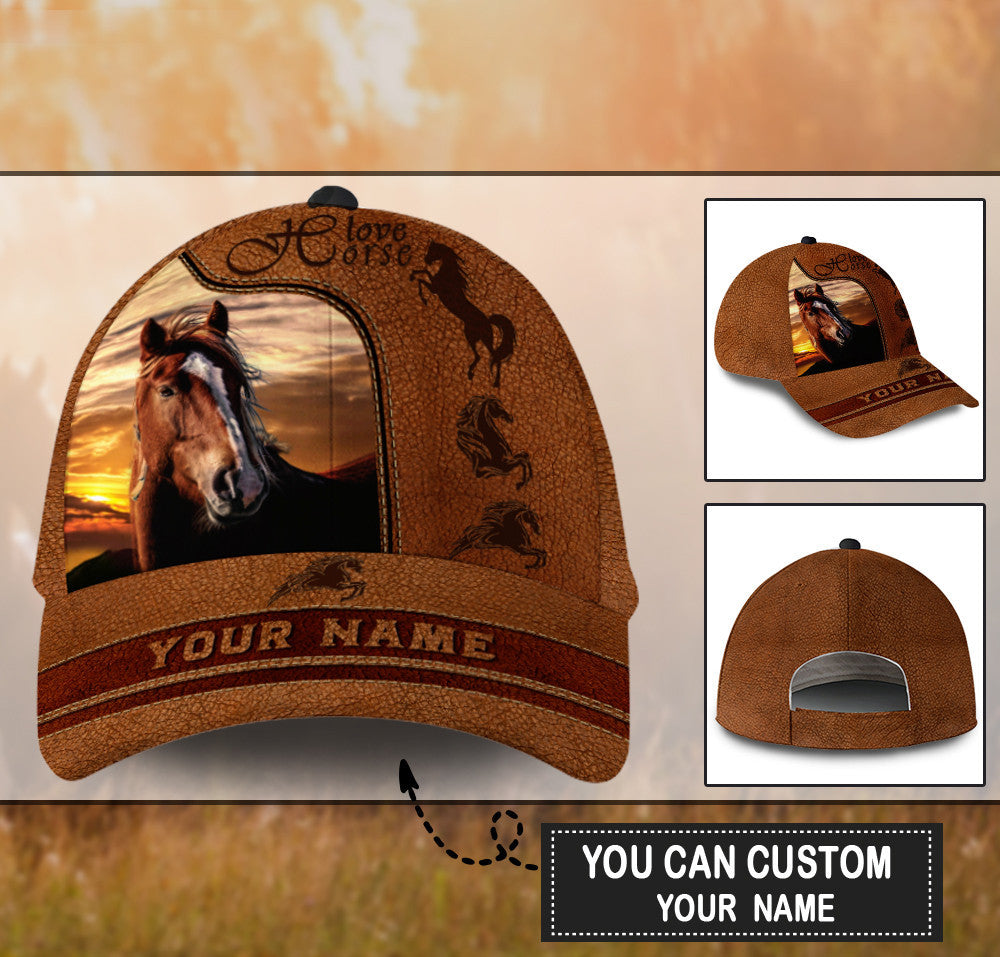 Personalized Horse Brown leather Hat Classic Cap Trucker Hats Custom Hats Gifts For Men & Women