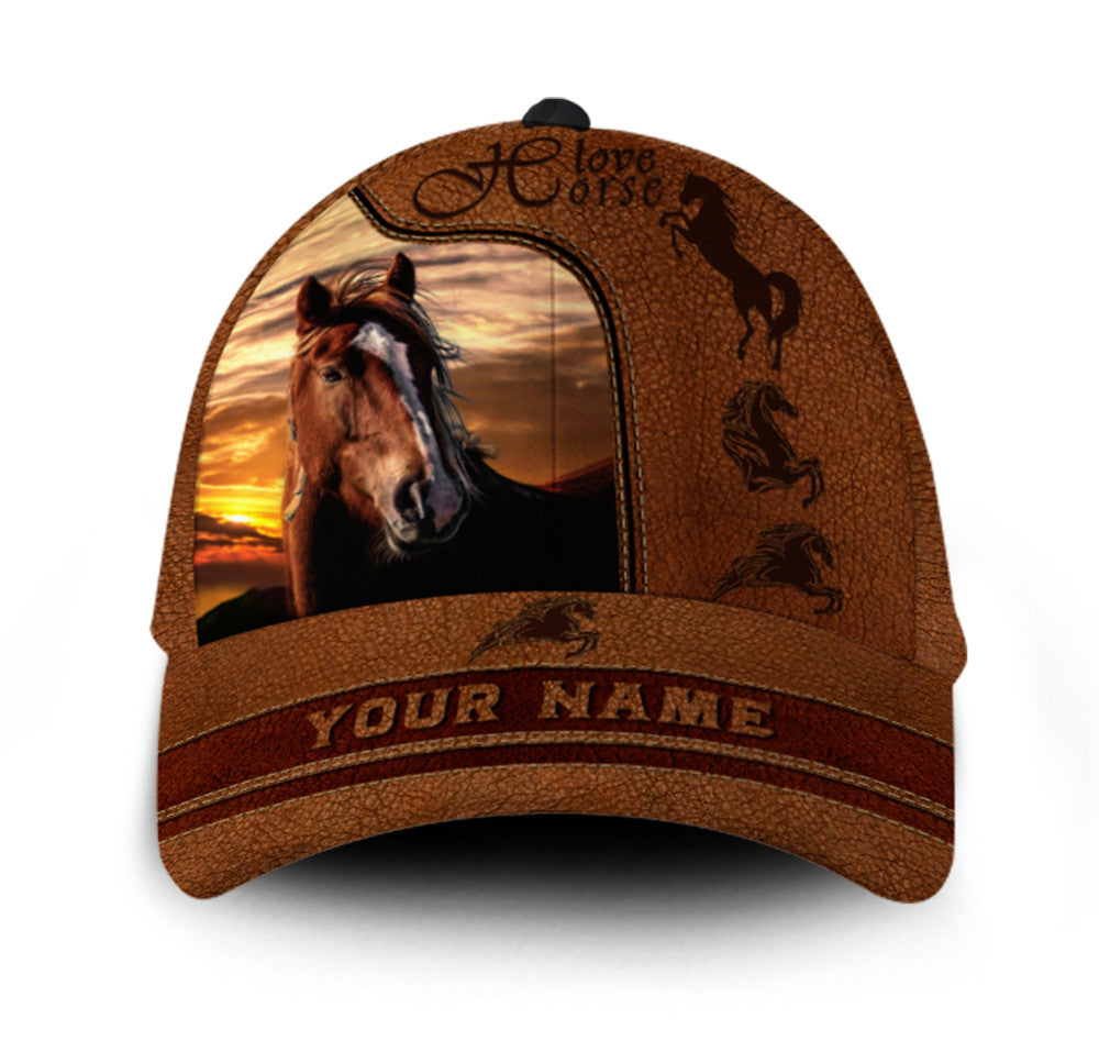 Personalized Horse Brown leather Hat Classic Cap Trucker Hats Custom Hats Gifts For Men & Women