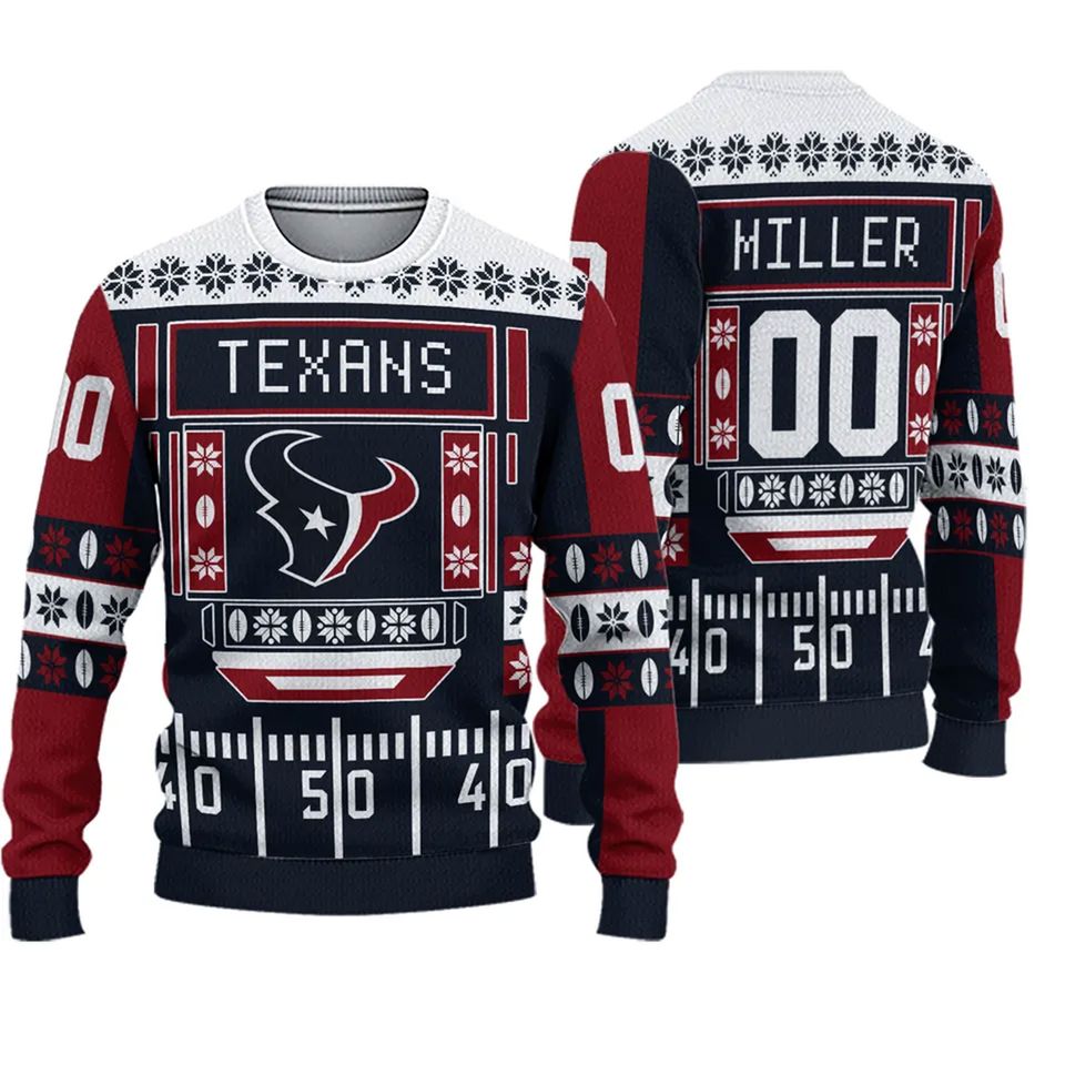 Personalized Houston Football Christmas Ugly Sweater Sweatshirt