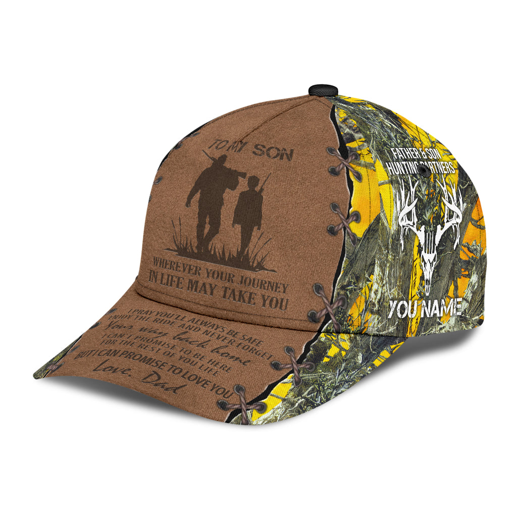 Personalized Hunting Dad To My Son Baseball Cap Hat Yellow Camo Pattern Classic Hunting Dad Cap Hat Trucker Hats Custom Hats Gifts For Men & Women