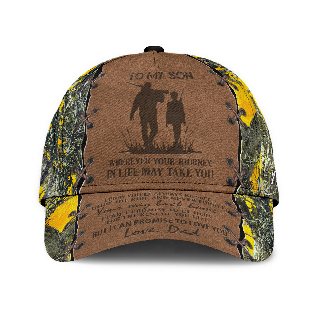 Personalized Hunting Dad To My Son Baseball Cap Hat Yellow Camo Pattern Classic Hunting Dad Cap Hat Trucker Hats Custom Hats Gifts For Men & Women