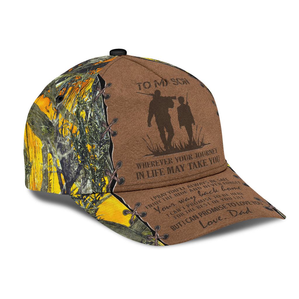 Personalized Hunting Dad To My Son Baseball Cap Hat Yellow Camo Pattern Classic Hunting Dad Cap Hat Trucker Hats Custom Hats Gifts For Men & Women