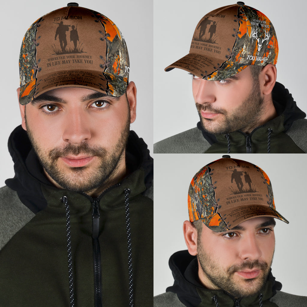 Personalized Hunting Dad To My Son Baseball Cap Orange Camo Pattern Classic Hunting Dad Cap Trucker Hats Custom Hats Gifts For Men & Women