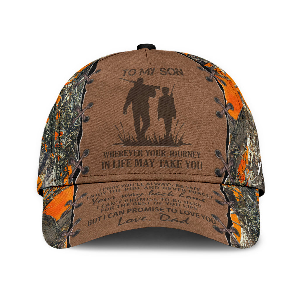 Personalized Hunting Dad To My Son Baseball Cap Orange Camo Pattern Classic Hunting Dad Cap Trucker Hats Custom Hats Gifts For Men & Women