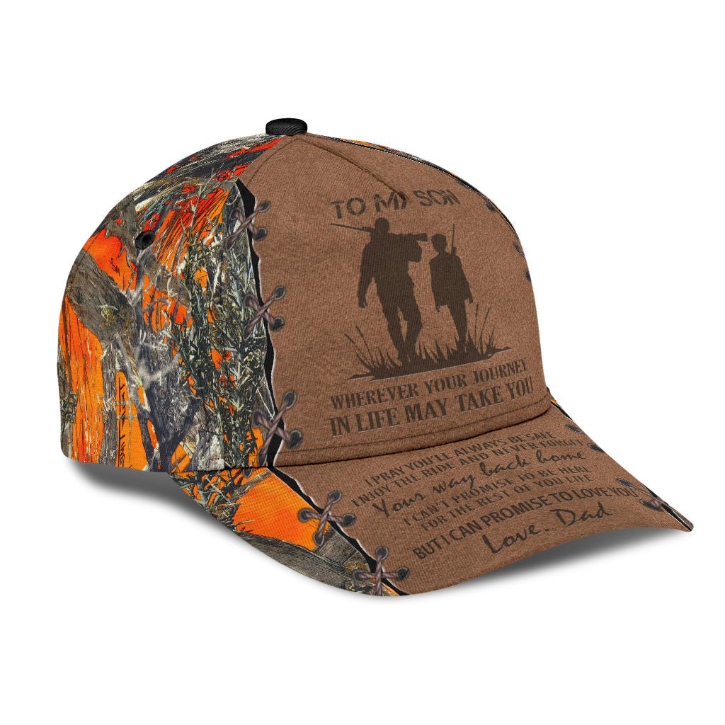 Personalized Hunting Dad To My Son Baseball Cap Orange Camo Pattern Classic Hunting Dad Cap Trucker Hats Custom Hats Gifts For Men & Women