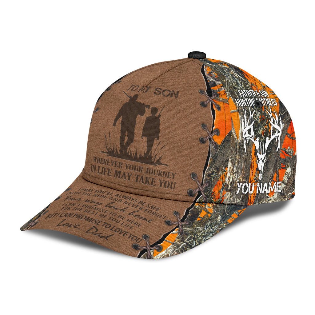 Personalized Hunting Dad To My Son Baseball Cap Orange Camo Pattern Classic Hunting Dad Cap Trucker Hats Custom Hats Gifts For Men & Women